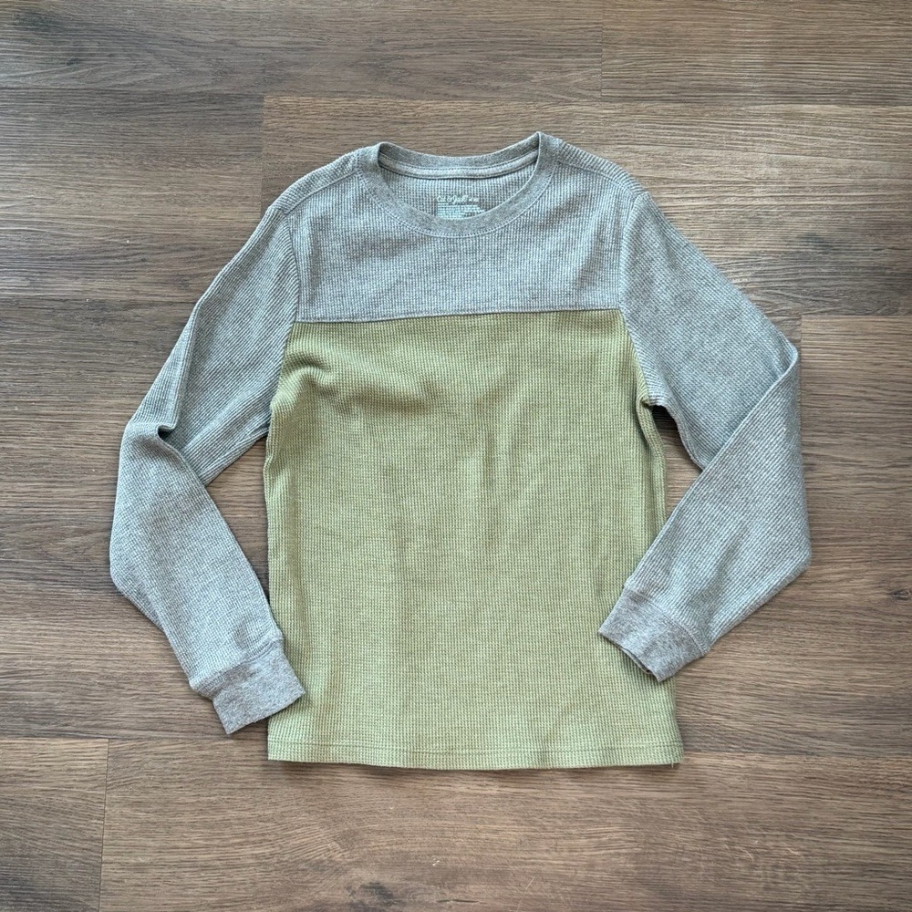 Cat &‎ Jack Boys Colorblock Waffle Knit Thermal Shirt Gray Olive Green L 12-14